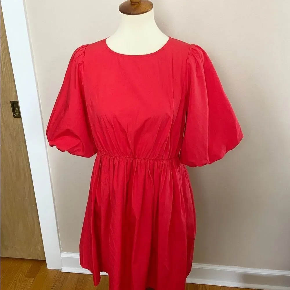 Madewell Poplin Crewneck Bubble-sleeve Mini Dress sz 4